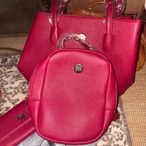 JM Pebbled Pink Mini Backpack and Tote Set